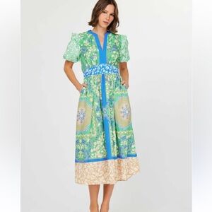 NWT Current Air Floral Pattern Colorful Empire Waist Short Sleeve Dress Small